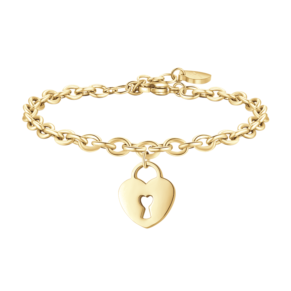 BRACCIALE DONNA IN ACCIAIO DORATO CON CUORE LUCCHETTO