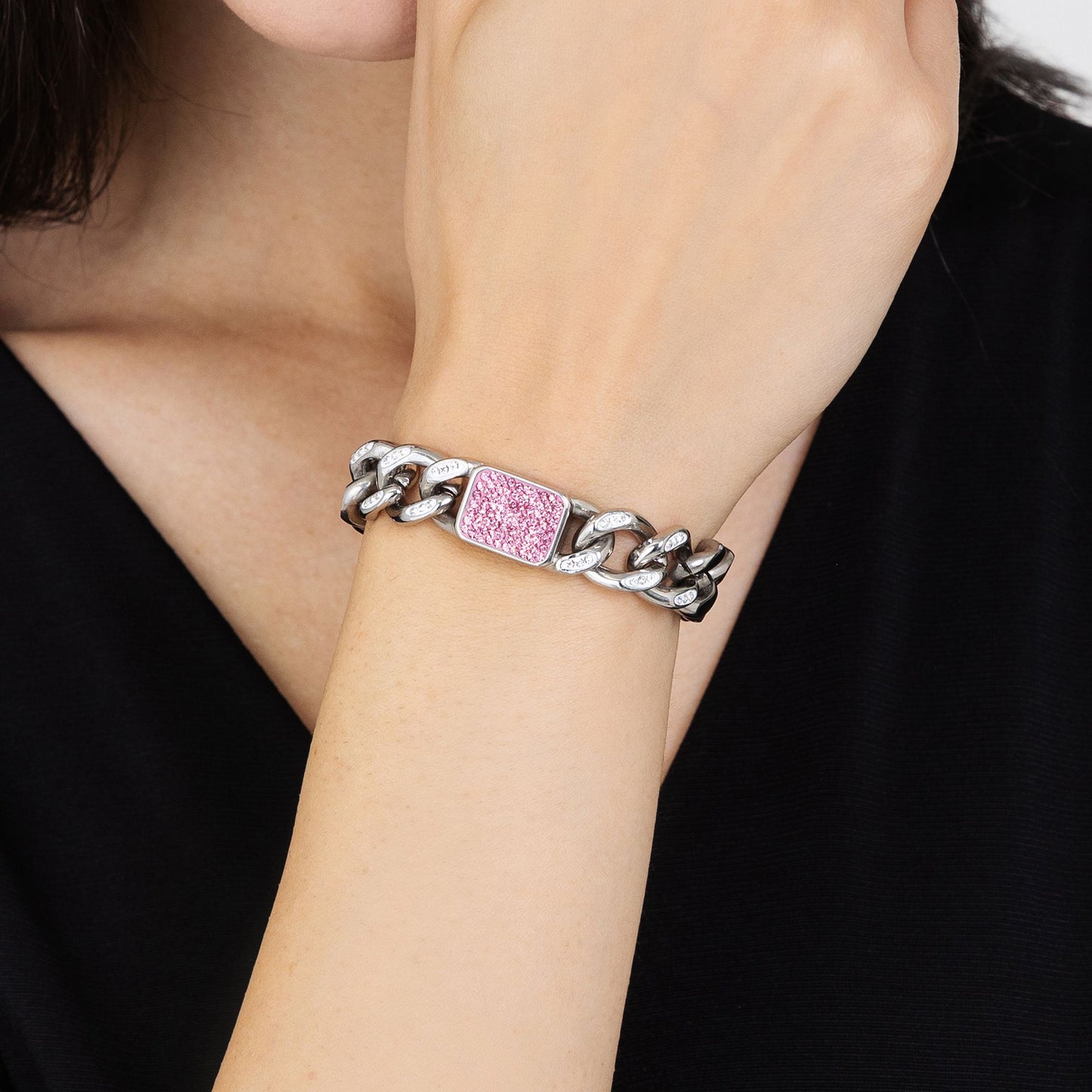 BRACCIALE DONNA IN ACCIAIO CON CRISTALLI FUCSIA Luca Barra