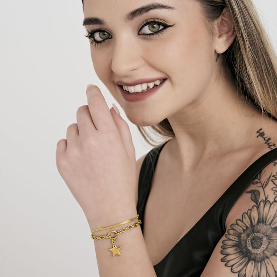 BRACCIALE DONNA IN ACCIAIO IP GOLD CON STELLA E CERCHIO