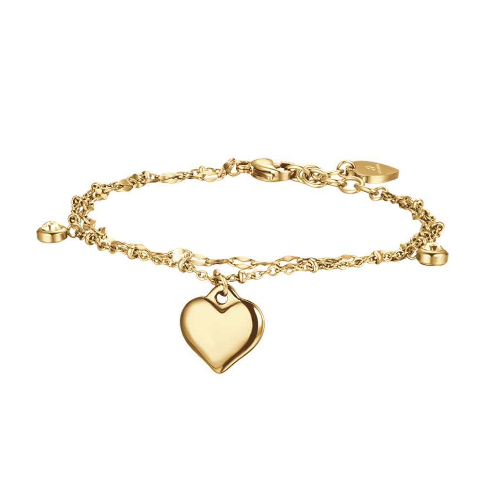 BRACCIALE DONNA IN ACCIAIO IP GOLD CON CUORE E CRISTALLI BIANCHI