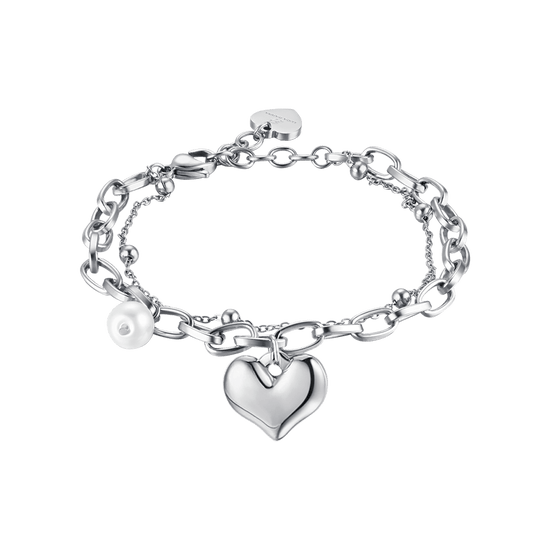 BRACCIALE DONNA IN ACCIAIO CON CUORE E PERLE Luca Barra