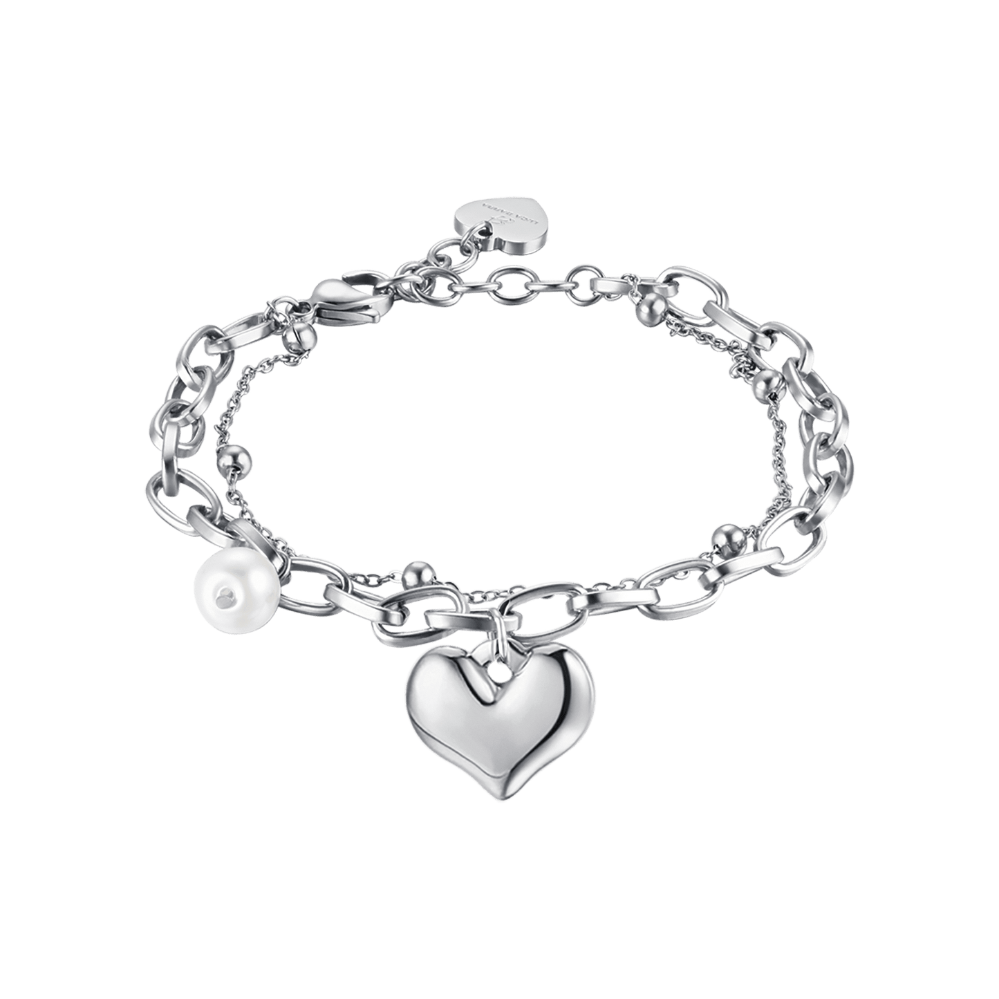 BRACCIALE DONNA IN ACCIAIO CON CUORE E PERLE