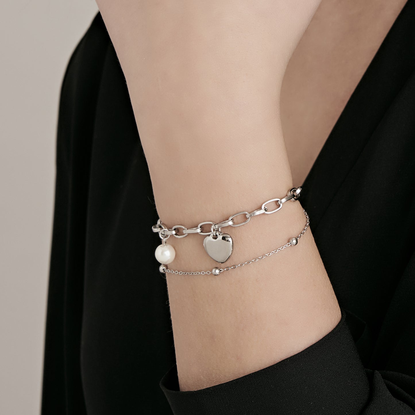 BRACCIALE DONNA IN ACCIAIO CON CUORE E PERLE Luca Barra