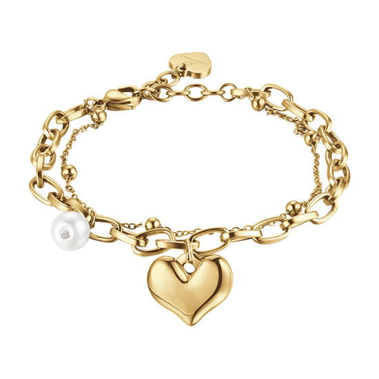 BRACCIALE DONNA IN ACCIAIO CON CUORE E PERLE