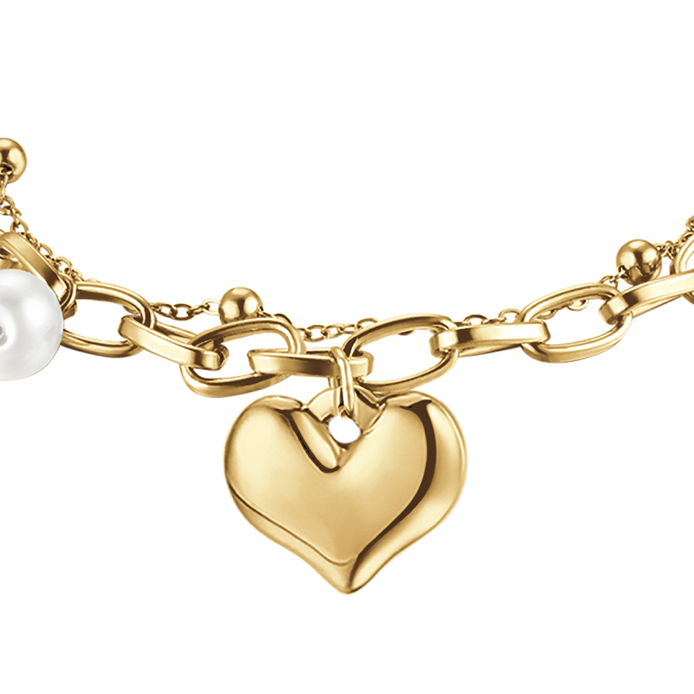 BRACCIALE DONNA IN ACCIAIO CON CUORE E PERLE