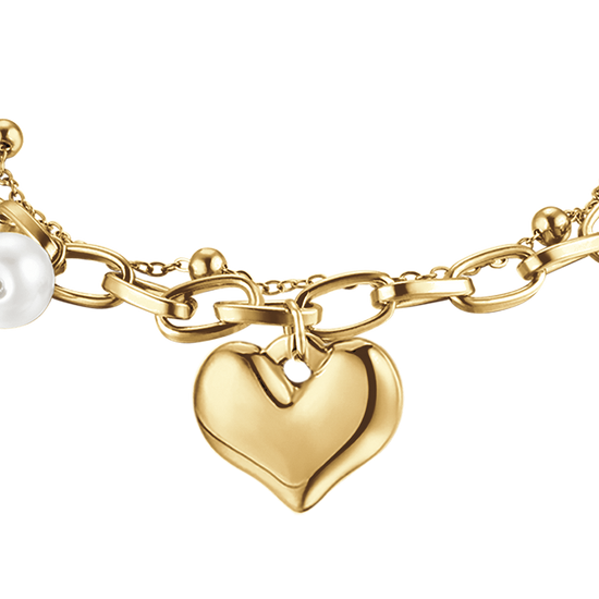 BRACCIALE DONNA IN ACCIAIO CON CUORE E PERLE