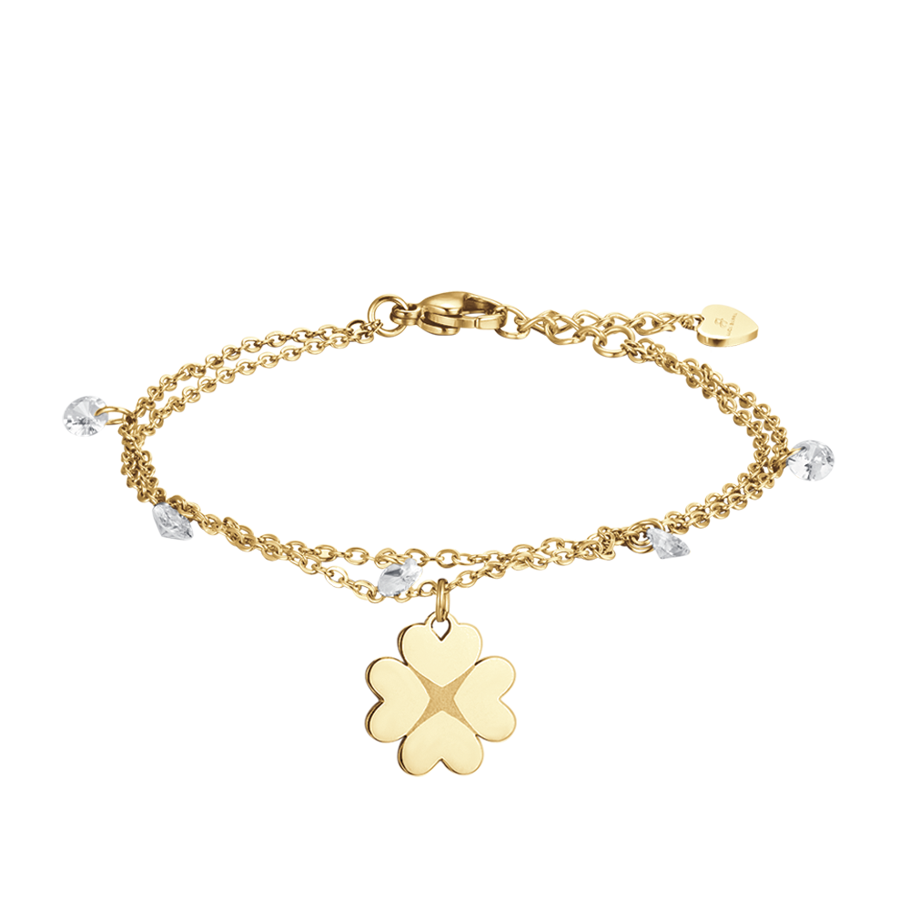 BRACCIALE DONNA IN ACCIAIO IP GOLD CON QUADRIFOGLIO E CRISTALLI