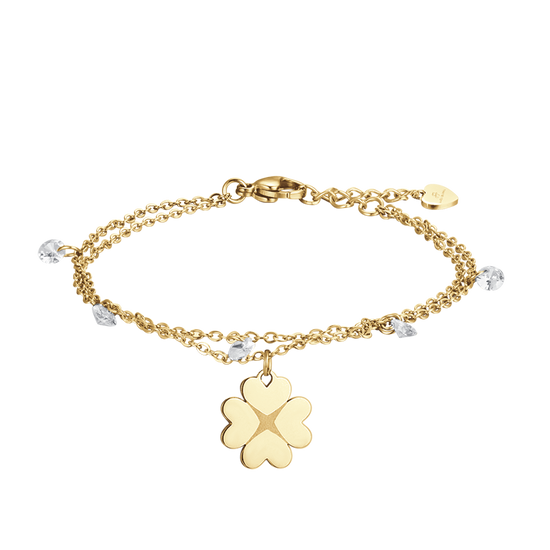 BRACCIALE DONNA IN ACCIAIO IP GOLD CON QUADRIFOGLIO E CRISTALLI