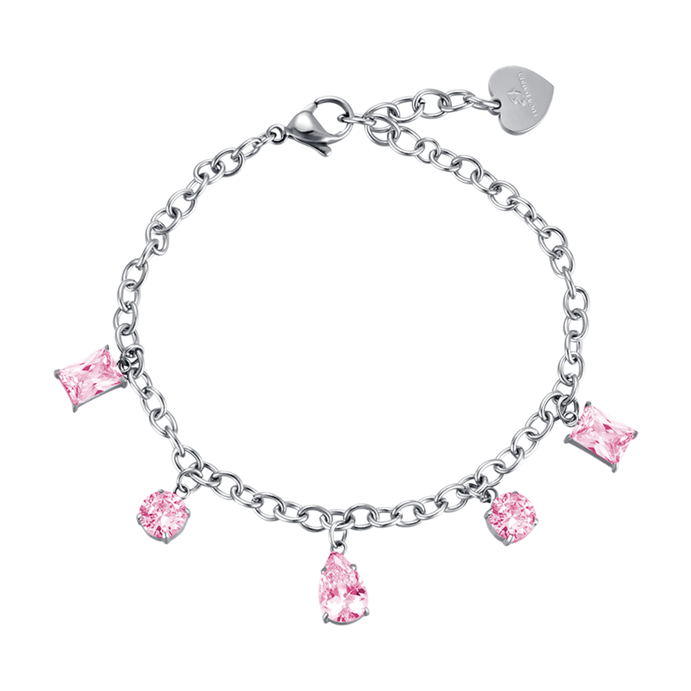 BRACCIALE DONNA IN ACCIAIO CON CRISTALLI ROSA