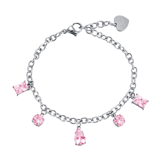 BRACCIALE DONNA IN ACCIAIO CON CRISTALLI ROSA