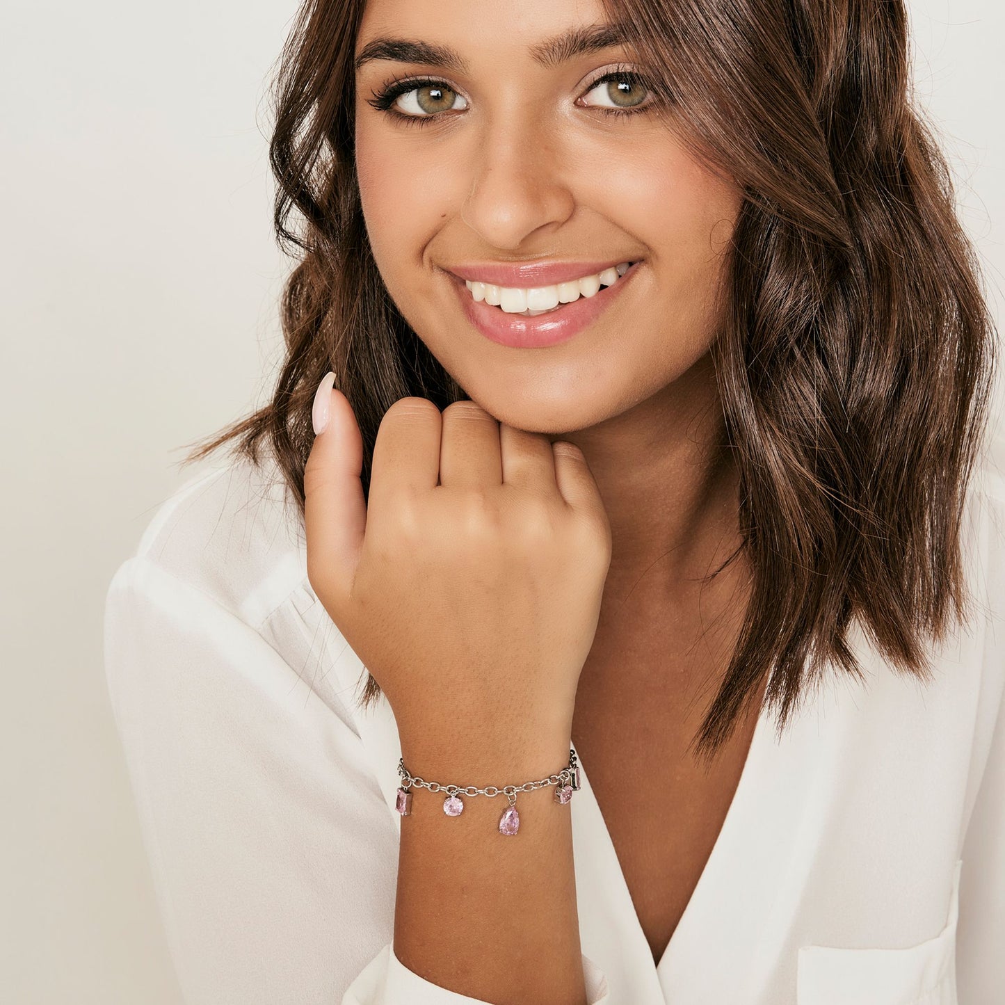 BRACCIALE DONNA IN ACCIAIO CON CRISTALLI ROSA