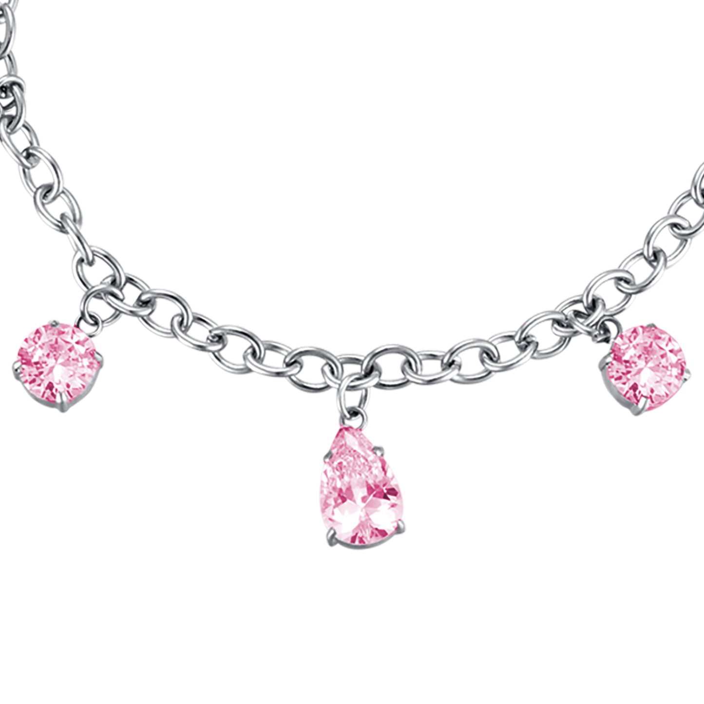 BRACCIALE DONNA IN ACCIAIO CON CRISTALLI ROSA