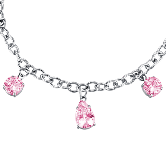 BRACCIALE DONNA IN ACCIAIO CON CRISTALLI ROSA