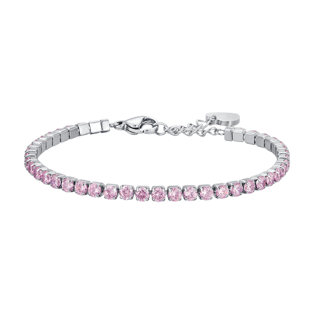 BRACCIALE TENNIS DONNA IN ACCIAIO CON CRISTALLI ROSA