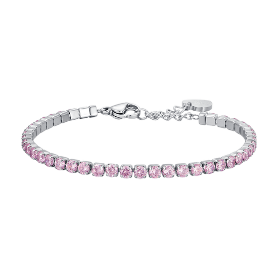 BRACCIALE TENNIS DONNA IN ACCIAIO CON CRISTALLI ROSA