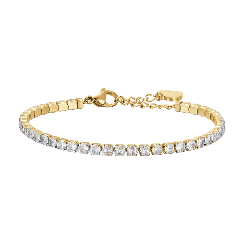 BRACCIALE TENNIS DONNA IN ACCIAIO IP GOLD CON CRISTALLI BIANCHI Luca Barra