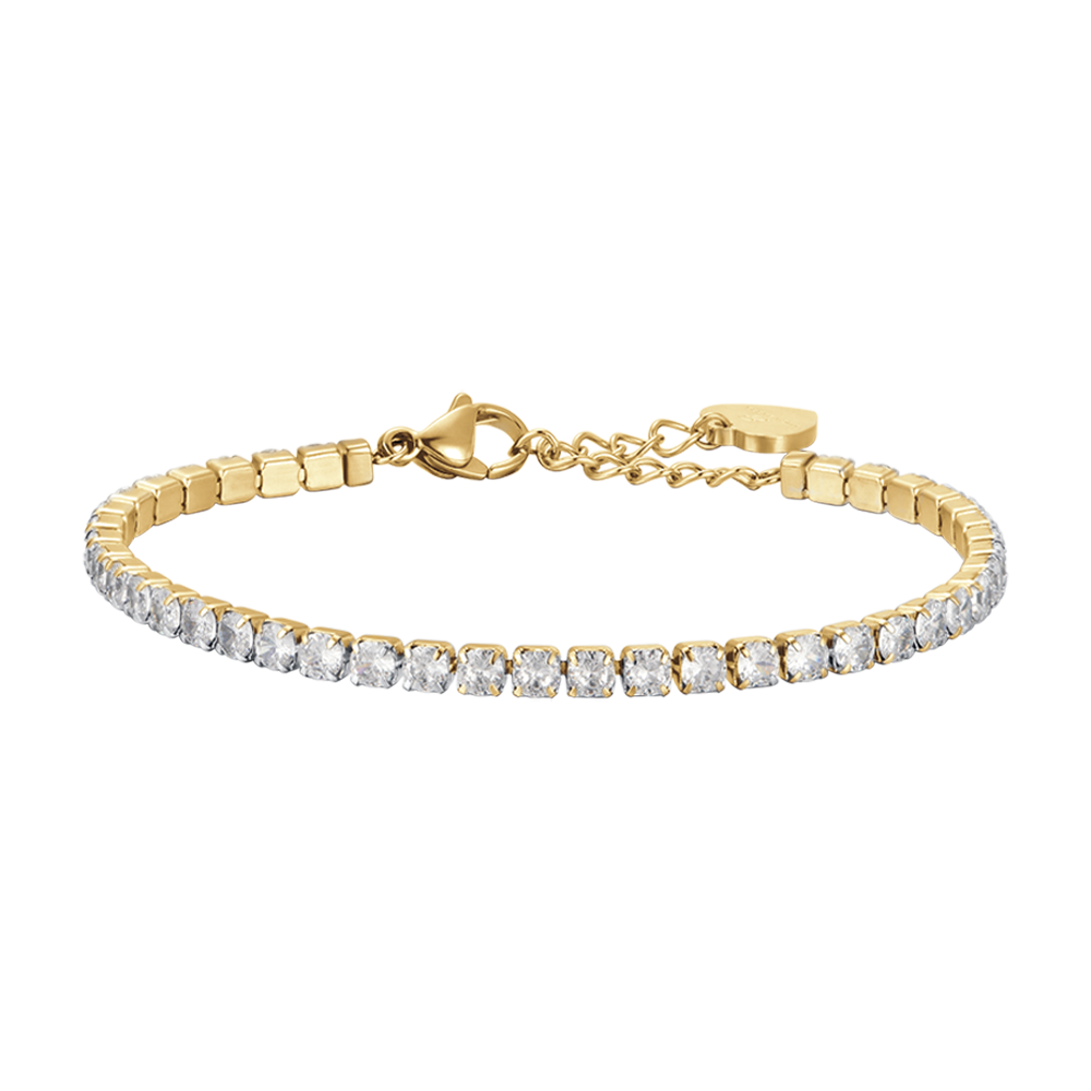 BRACCIALE TENNIS DONNA IN ACCIAIO IP GOLD CON CRISTALLI BIANCHI