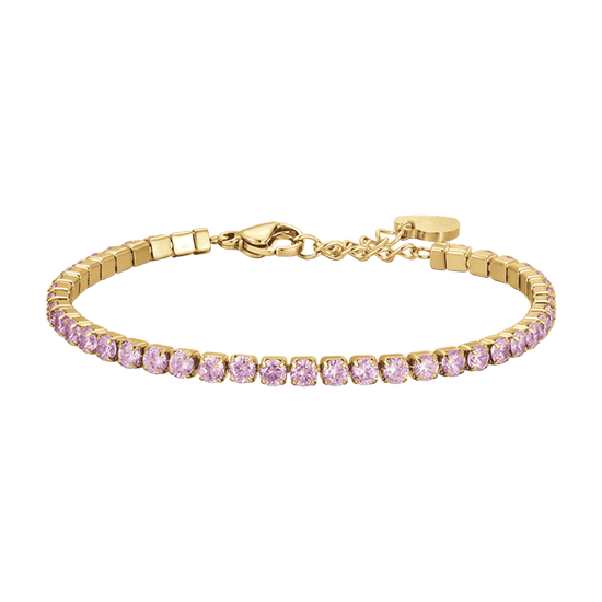 BRACCIALE TENNIS DONNA IN ACCIAIO IP GOLD CON CRISTALLI ROSA Luca Barra