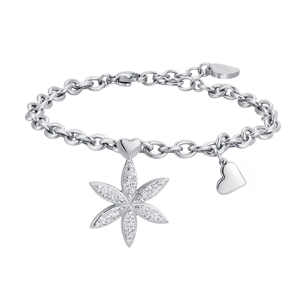 BRACCIALE DONNA IN ACCIAIO CON FIORE DELLA VITA CON CRISTALLI BIANCHI