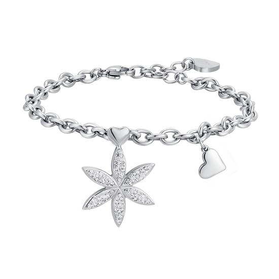 BRACCIALE DONNA IN ACCIAIO CON FIORE DELLA VITA CON CRISTALLI BIANCHI