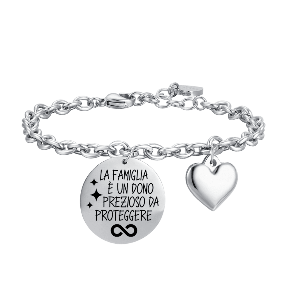 BRACCIALE DONNA IN ACCIAIO LA FAMIGLIA E' UN DONO PREZIOSO DA PROTEGGERE