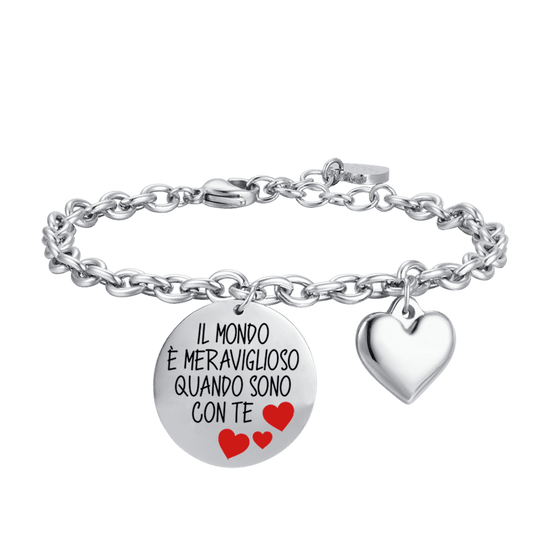 BRACCIALE DONNA IN ACCIAIO IL MONDO E' MERAVIGLIOSO QUANDO SONO CON TE