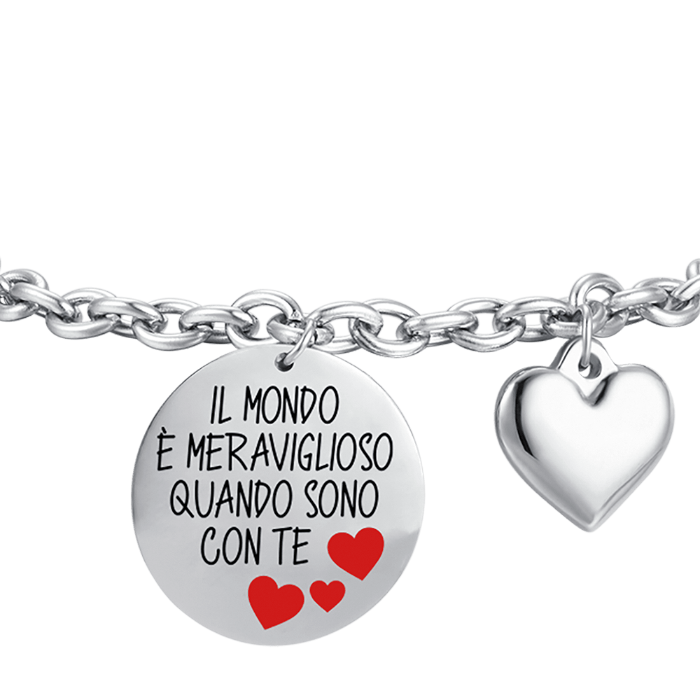 BRACCIALE DONNA IN ACCIAIO IL MONDO E' MERAVIGLIOSO QUANDO SONO CON TE