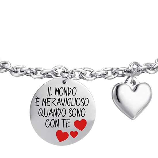 BRACCIALE DONNA IN ACCIAIO IL MONDO E' MERAVIGLIOSO QUANDO SONO CON TE