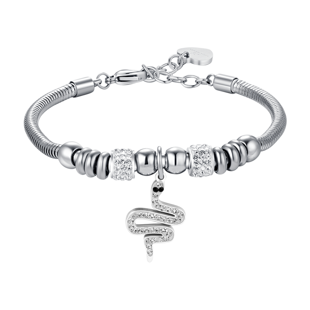 BRACCIALE DONNA IN ACCIAIO CON SERPENTE CON CRISTALLI BIANCHI