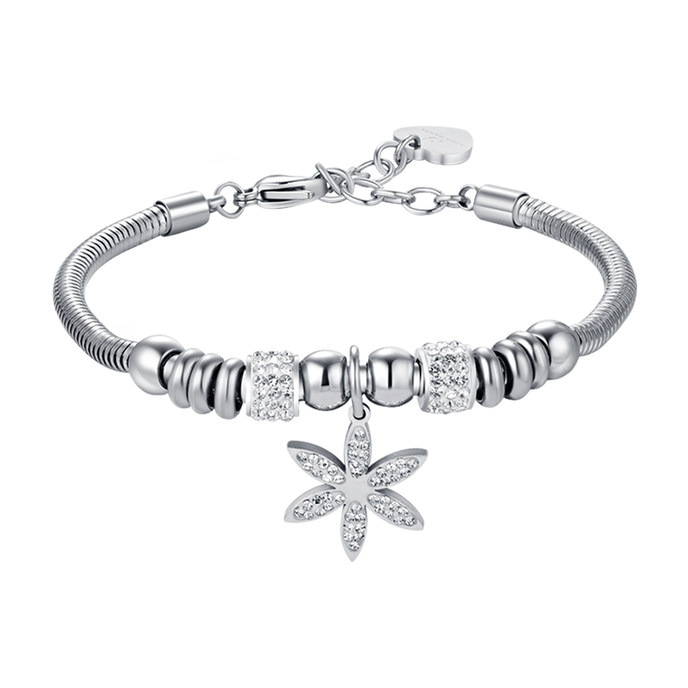 BRACCIALE DONNA IN ACCIAIO CON FIORE DELLA VITA CON CRISTALLI BIANCHI