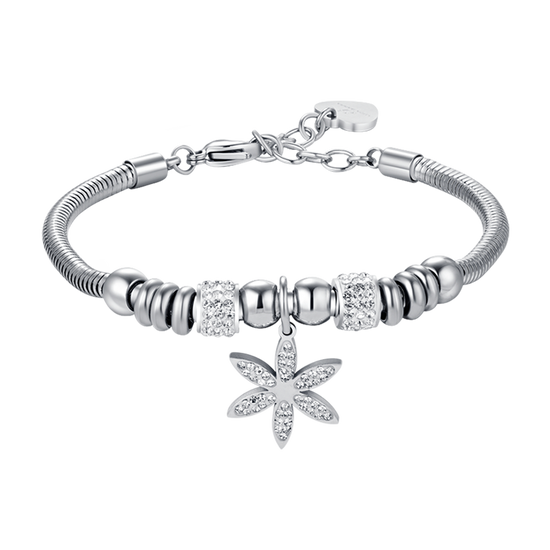 BRACCIALE DONNA IN ACCIAIO CON FIORE DELLA VITA CON CRISTALLI BIANCHI