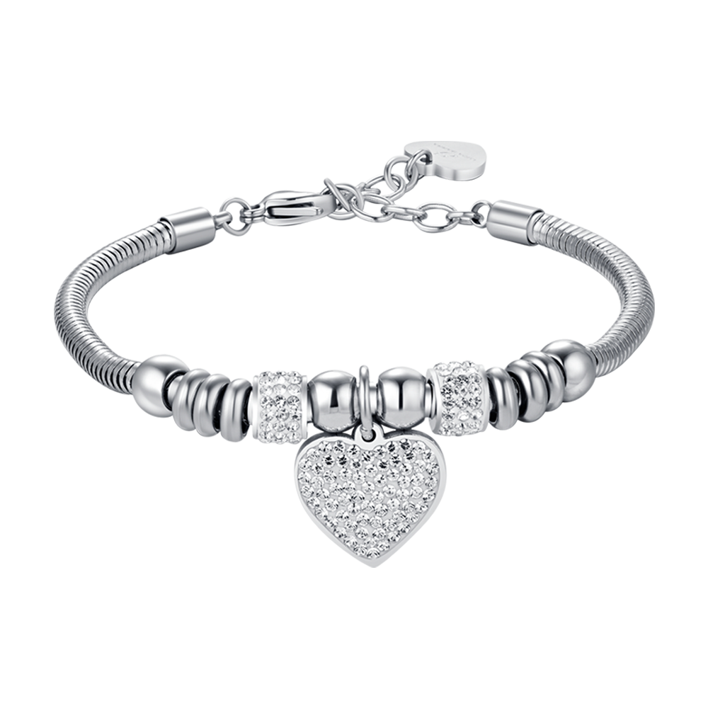 BRACCIALE DONNA IN ACCIAIO CON CUORE CON CRISTALLI BIANCHI