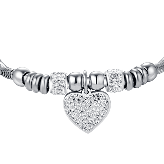 BRACCIALE DONNA IN ACCIAIO CON CUORE CON CRISTALLI BIANCHI