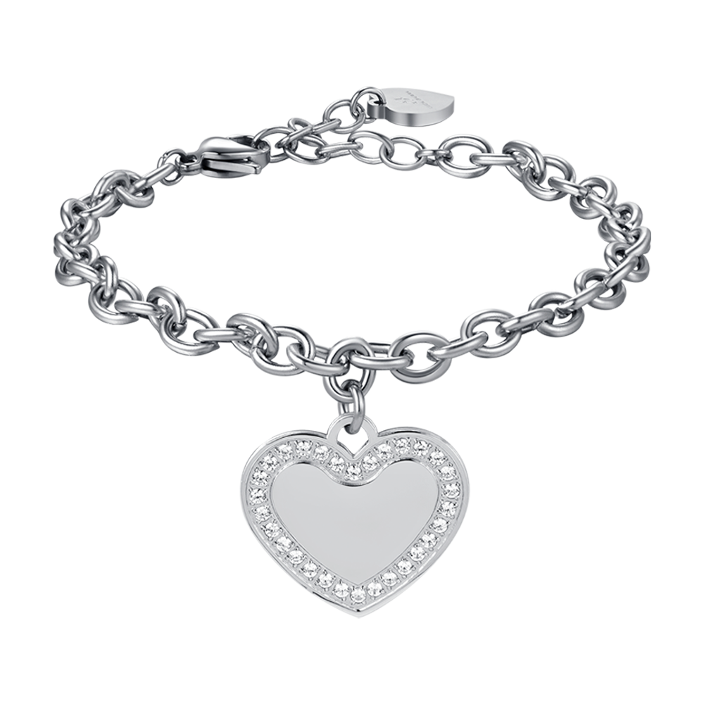 BRACCIALE DONNA IN ACCIAIO CON CUORE CON CRISTALLI BIANCHI