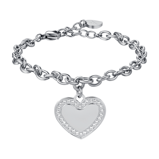 BRACCIALE DONNA IN ACCIAIO CON CUORE CON CRISTALLI BIANCHI