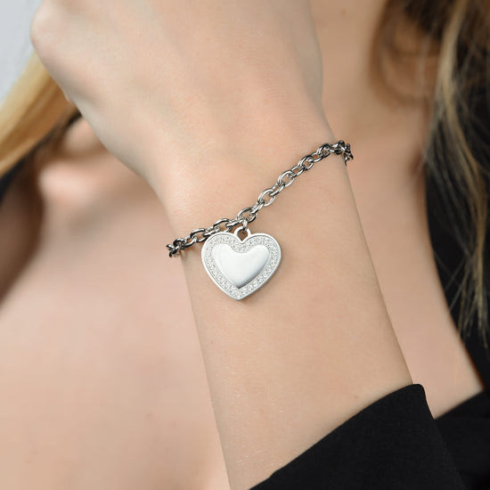 BRACCIALE DONNA IN ACCIAIO CON CUORE CON CRISTALLI BIANCHI