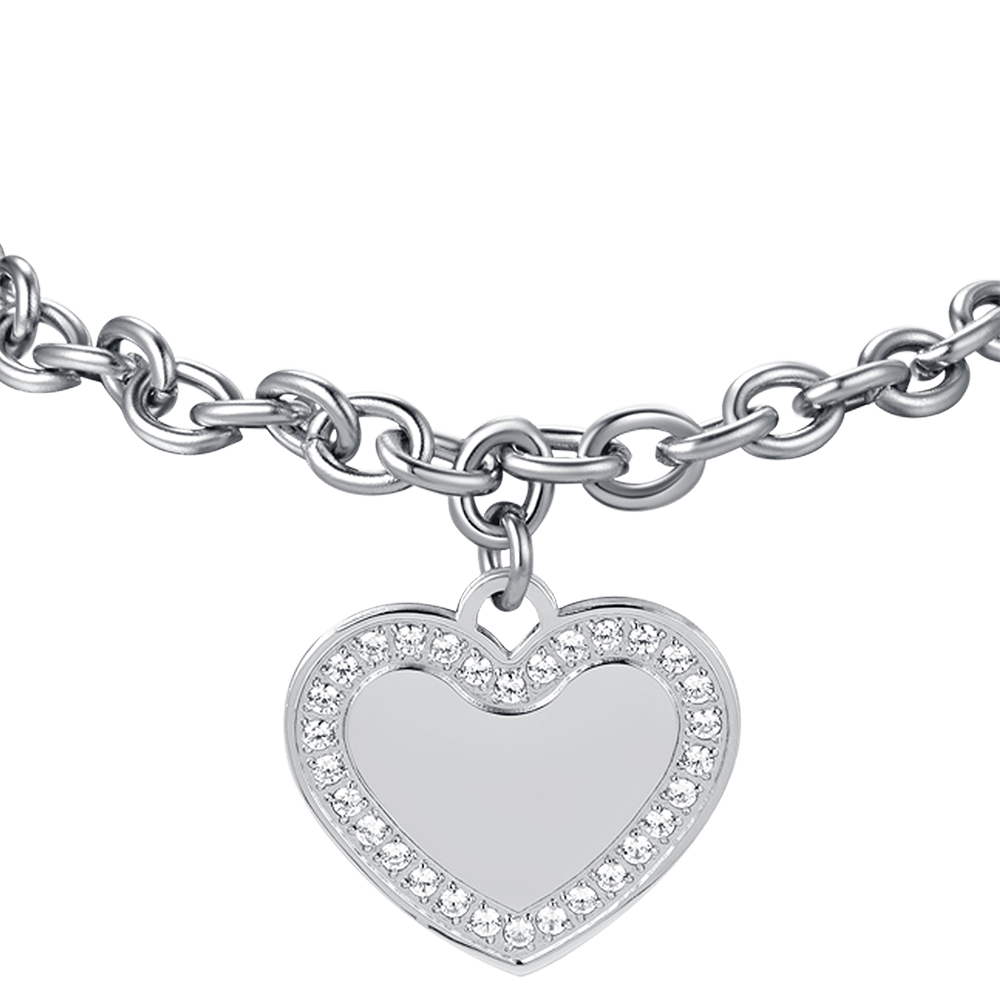 BRACCIALE DONNA IN ACCIAIO CON CUORE CON CRISTALLI BIANCHI