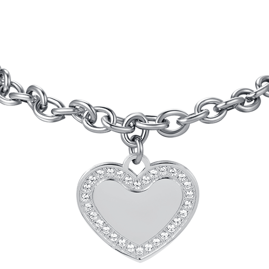 BRACCIALE DONNA IN ACCIAIO CON CUORE CON CRISTALLI BIANCHI