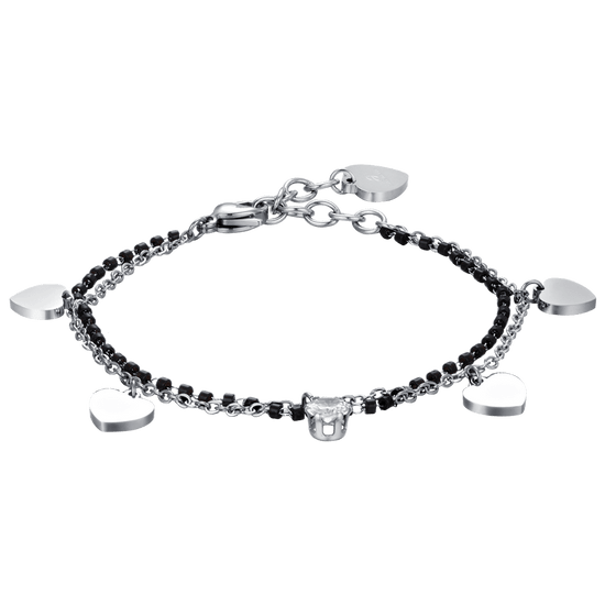 BRACCIALE DONNA IN ACCIAIO CON CUORI, ELEMENTI NERI E CRISTALLO BIANCO