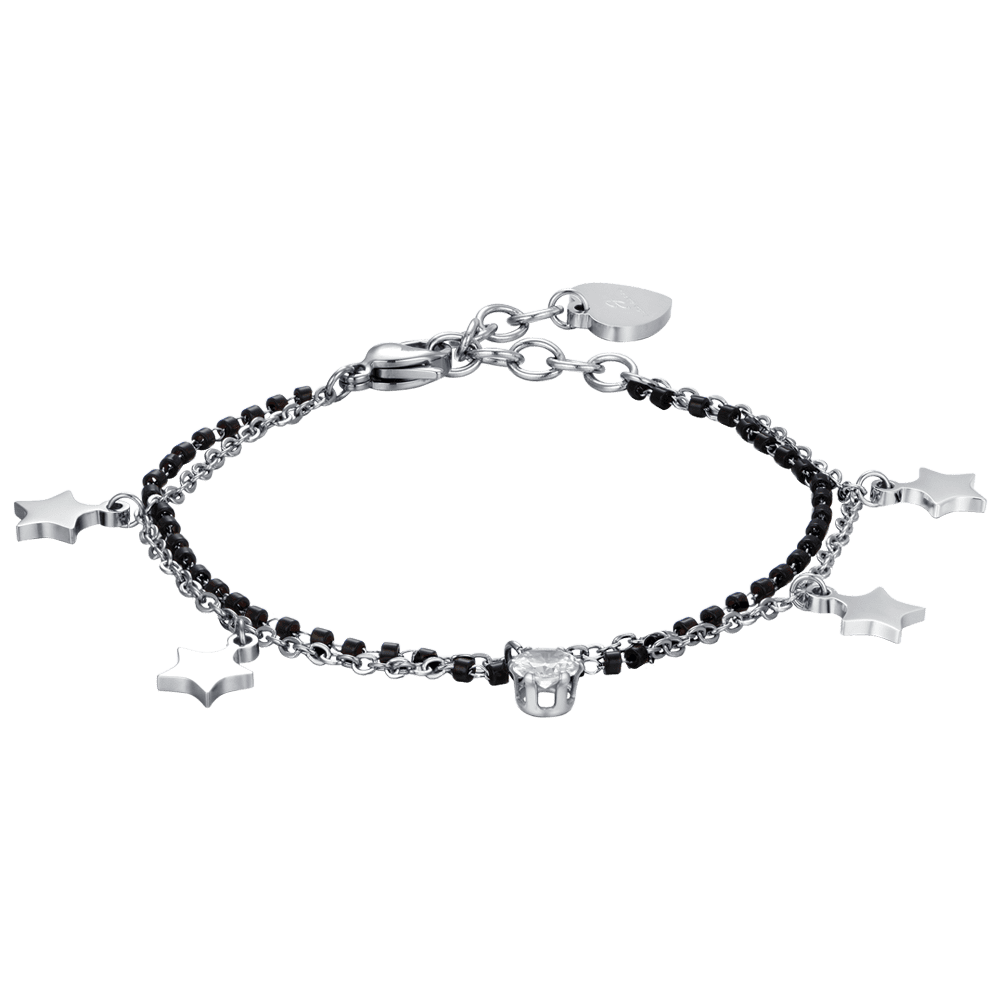 BRACCIALE DONNA IN ACCIAIO CON STELLE, ELEMENTI IP NERO E CRISTALLO BIANCO