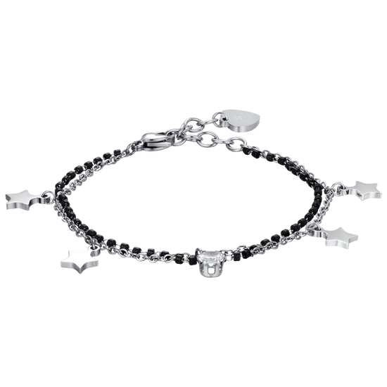 BRACCIALE DONNA IN ACCIAIO CON STELLE, ELEMENTI IP NERO E CRISTALLO BIANCO