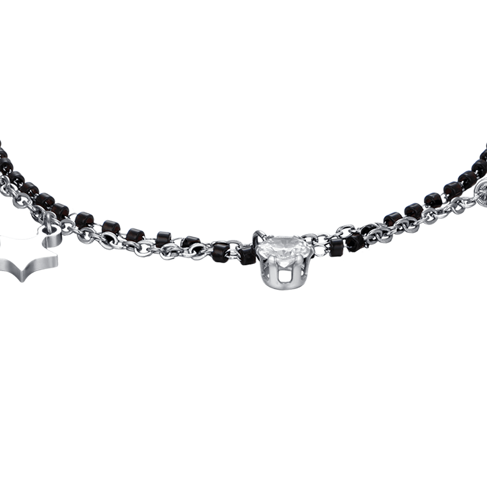 BRACCIALE DONNA IN ACCIAIO CON STELLE, ELEMENTI IP NERO E CRISTALLO BIANCO Luca Barra