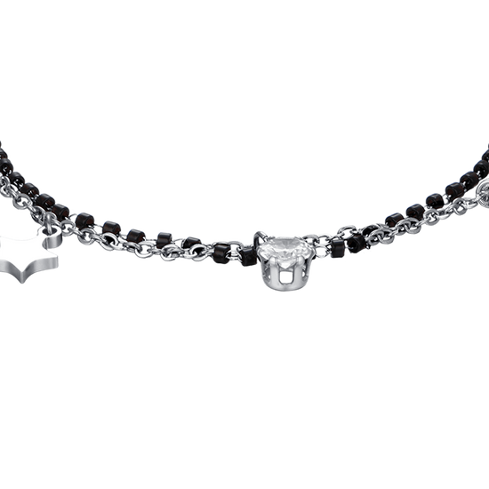 BRACCIALE DONNA IN ACCIAIO CON STELLE, ELEMENTI IP NERO E CRISTALLO BIANCO Luca Barra