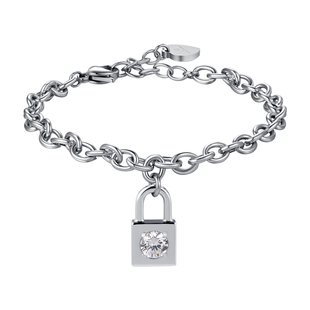 BRACCIALE DONNA IN ACCIAIO CON LUCCHETTO CON CRISTALLO BIANCO