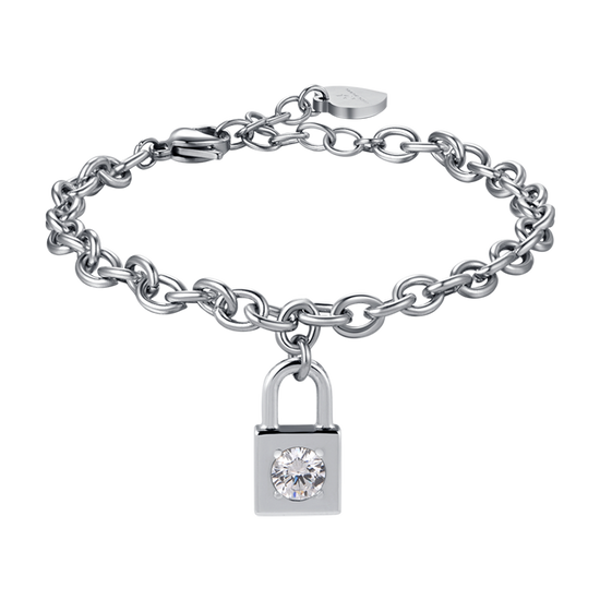 BRACCIALE DONNA IN ACCIAIO CON LUCCHETTO CON CRISTALLO BIANCO