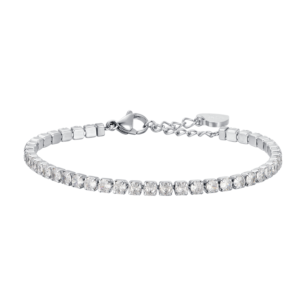 BRACCIALE TENNIS DONNA IN ACCIAIO CON CRISTALLI BIANCHI DA 4 MM