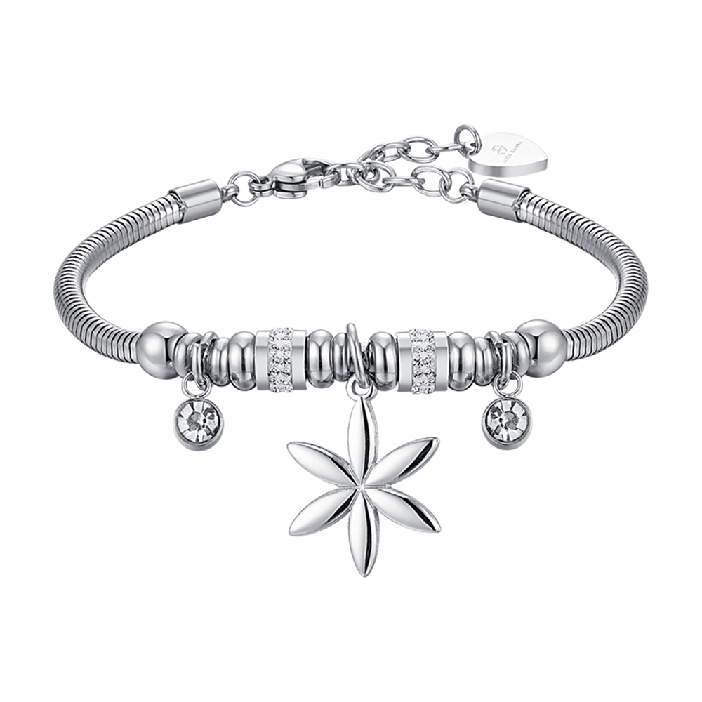 BRACCIALE DONNA IN ACCIAIO CON FIORE DELLA VITA E CRISTALLI BIANCHI