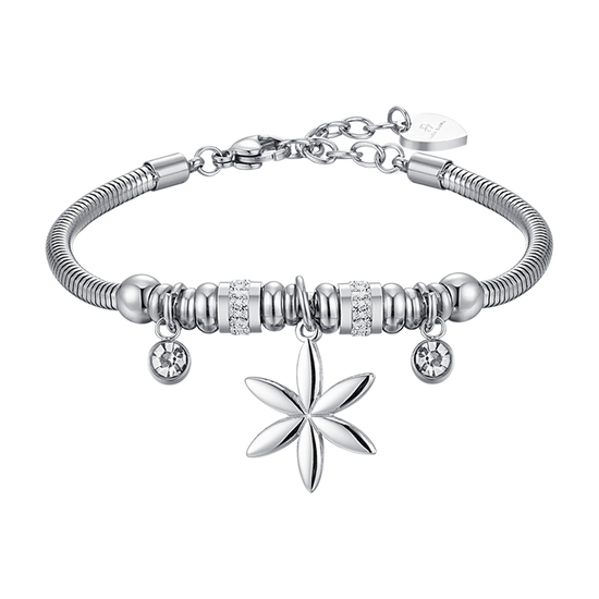 BRACCIALE DONNA IN ACCIAIO CON FIORE DELLA VITA E CRISTALLI BIANCHI