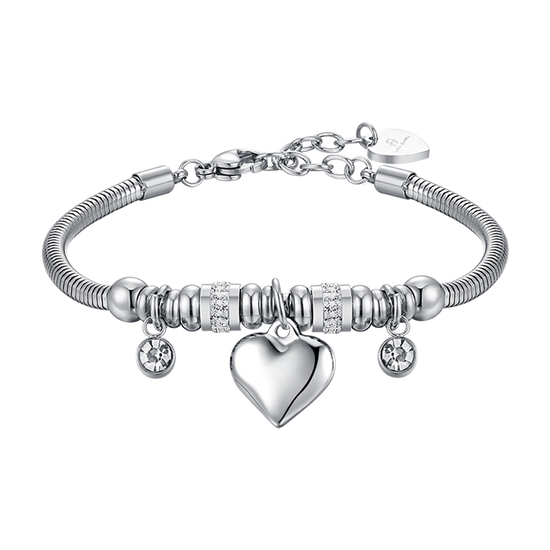 BRACCIALE DONNA IN ACCIAIO CON CUORE E CRISTALLI BIANCHI