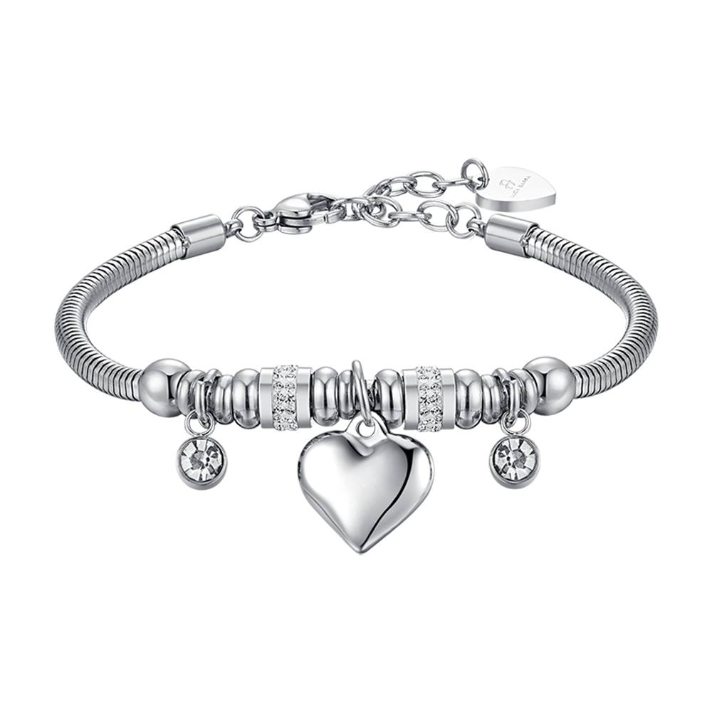 BRACCIALE DONNA IN ACCIAIO CON CUORE E CRISTALLI BIANCHI